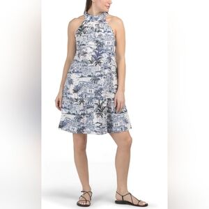 Calypso St Barth Halter Neck Blue and White Toile De Juoy Cotton Dress Size XS